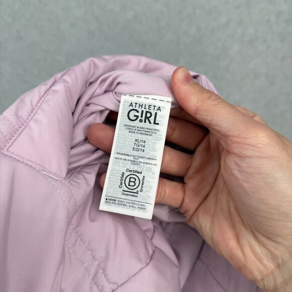Athleta Girl Reversible So Toasty Sherpa Vest Size XL Light Purple White Warm - Picture 10 of 13